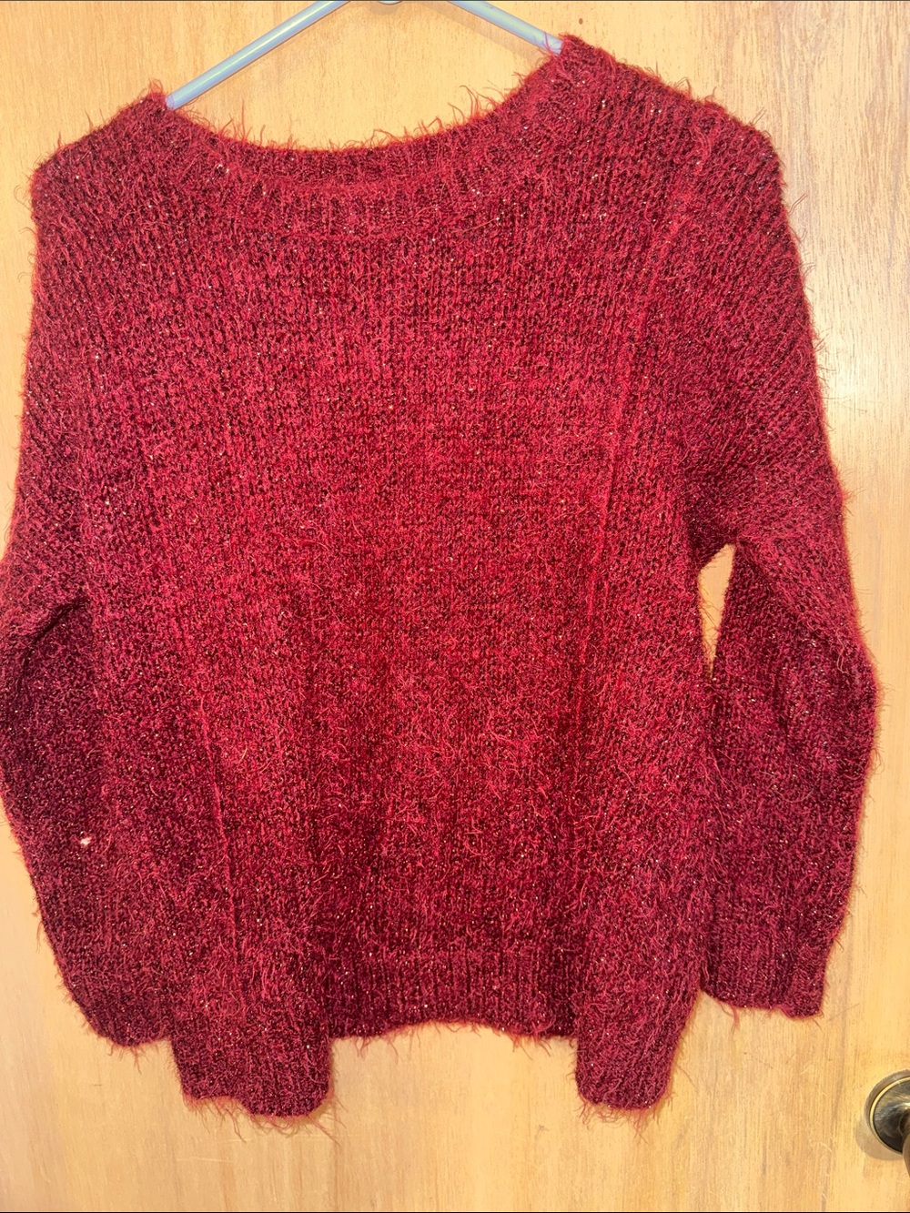 Jennifer Lopez Burgundy Fuzzy Metallic Crewneck Sweater Holiday Party X-Small